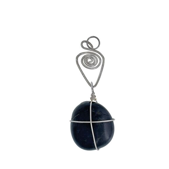 Vintage Sterling Silver 925 Wire Wrapped Onyx Healing Stone Pendant - Picture 2 of 5